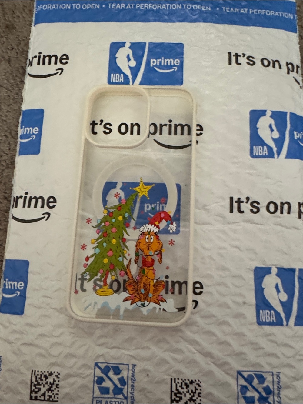 SHEIN Clear Holiday Cat & Christmas Tree Phone Case - Green, Red, Yellow